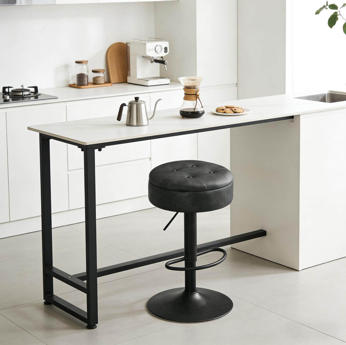 BARHOCKER mit Stauraum, höhenverstellbar, drehbar, 39 x 39 x 79,5 cm, Charcoal - Schwarz, Metall (39/79.5/39.1cm) - Meubliv