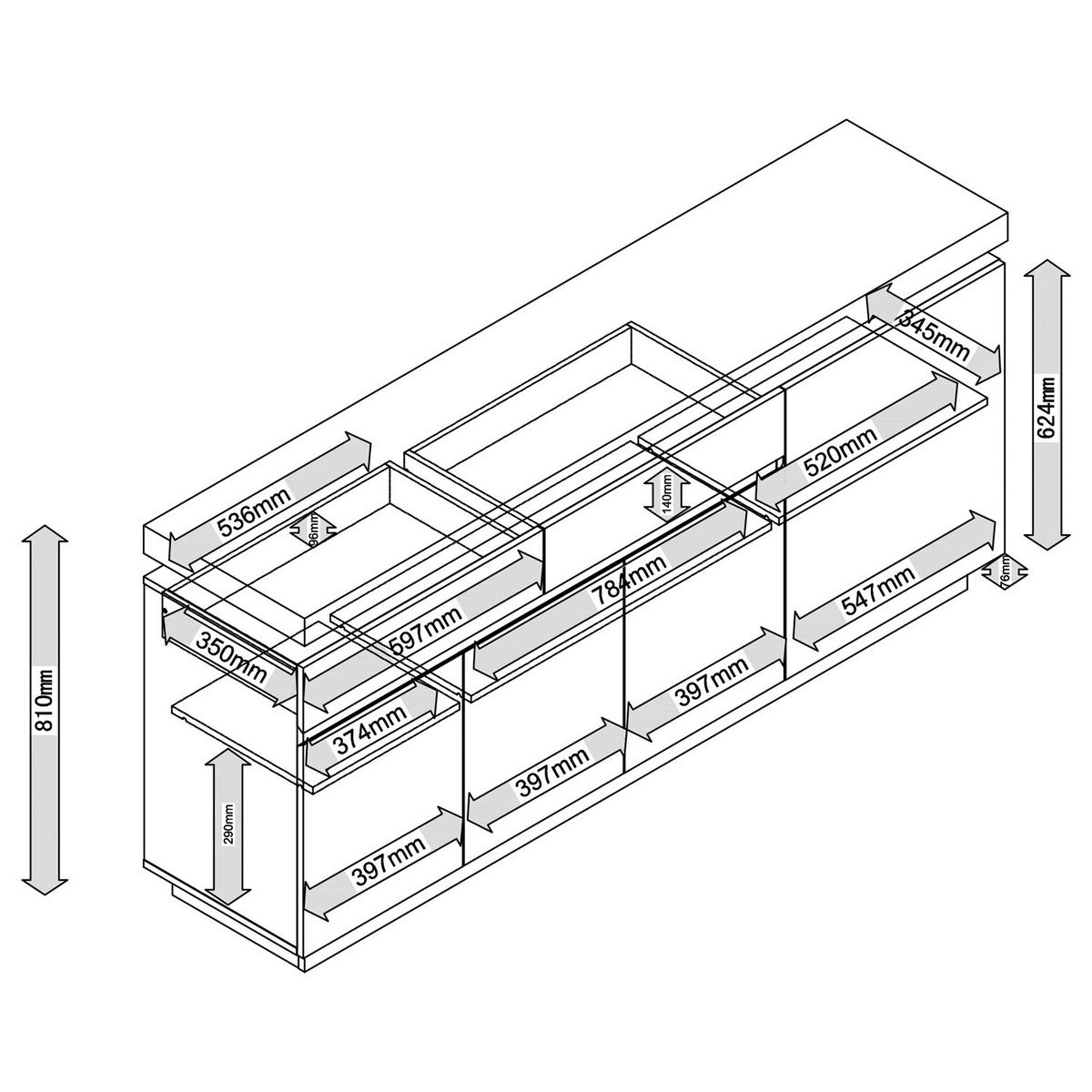 SIDEBOARD - Inkl. Beleuchtung - Eichefarben/Weiß, Holzwerkstoff (175/80/40cm) - home24