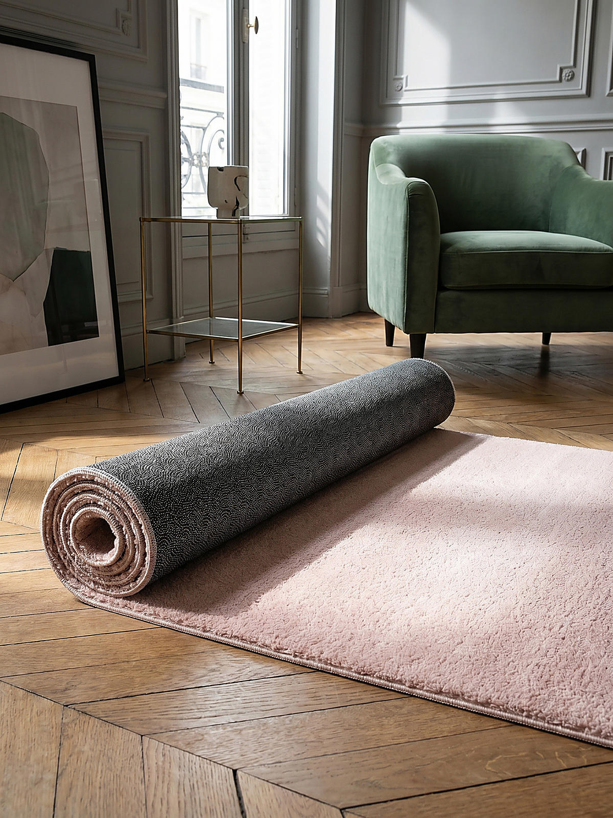TEPPICHLÄUFER Antirutsch Uni ALDAN Polyester Puderrosa 80 x 150 cm - Rosa, Textil (80/150cm) - KADIMA DESIGN