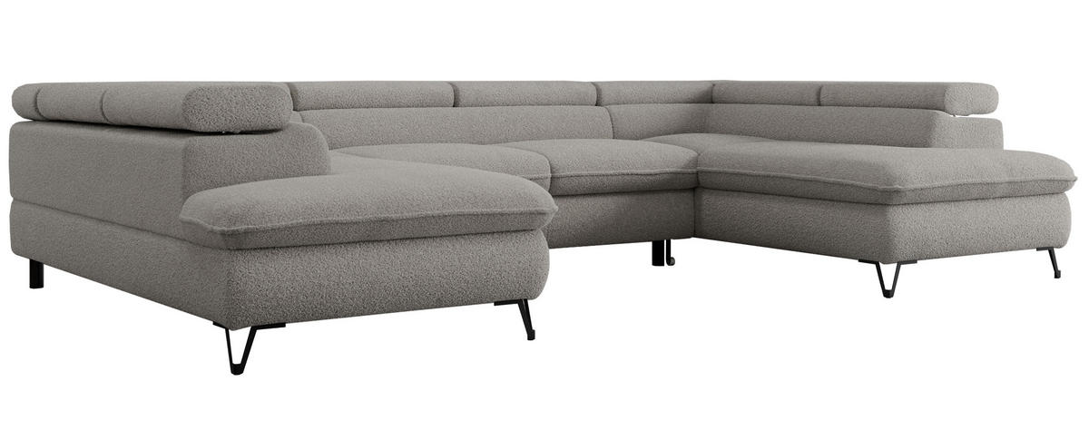 WOHNLANDSCHAFT PETER U Boucle Hellgrau - Hellgrau/Schwarz, Textil/Metall (346/76/208cm) - MKS