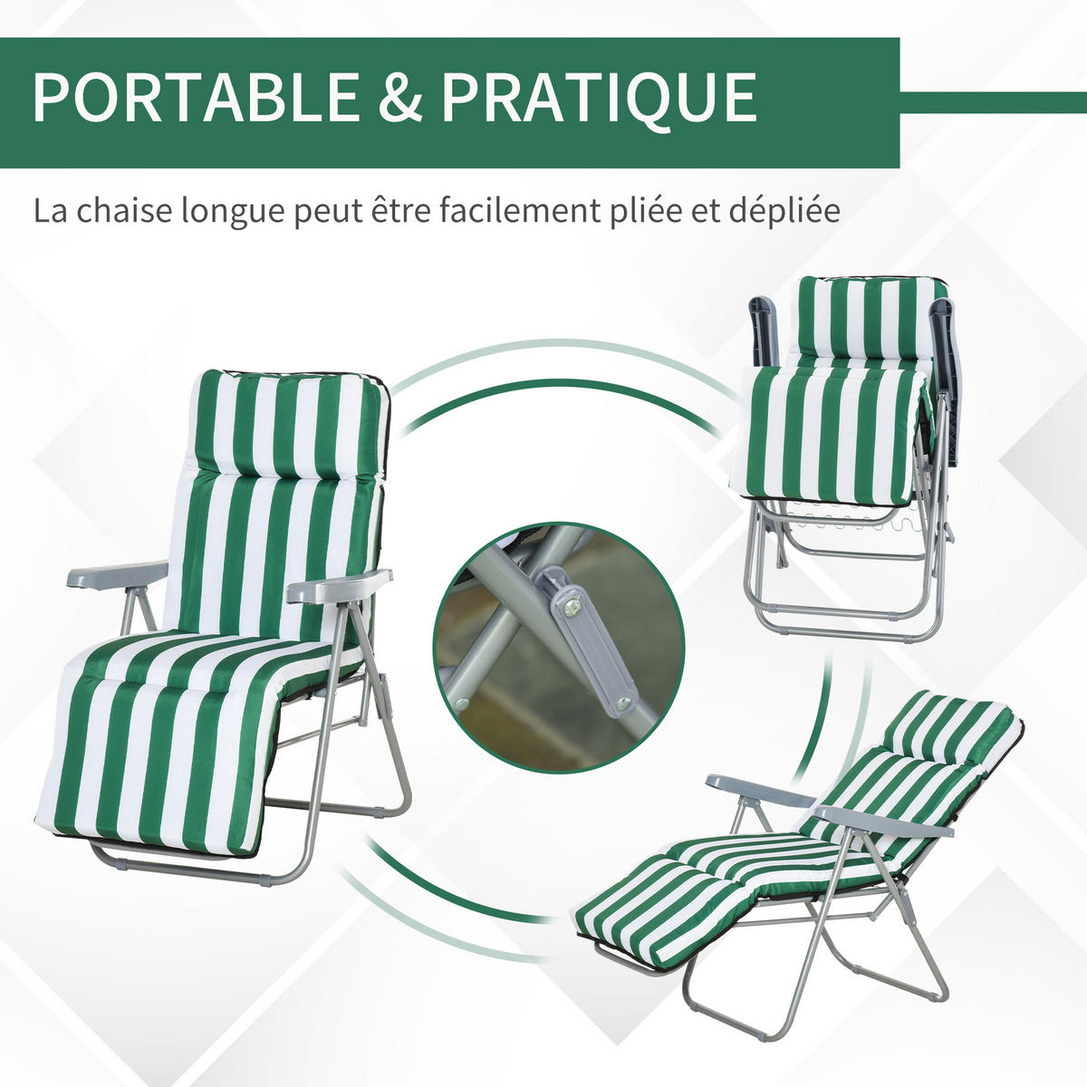 SONNENLIEGE 2er-Set DE-15598 5-fach verstellbar, klappbar Grün - Grün, Metall (75/102/60cm) - ComfortXL