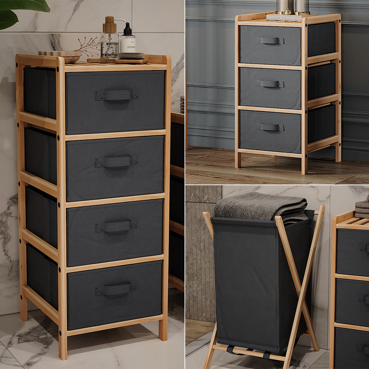 BADMÖBEL-SET Bruno Grau 3 Teile - Naturfarben/Grau, Holzwerkstoff (34.5/86/36.5cm) - Vicco