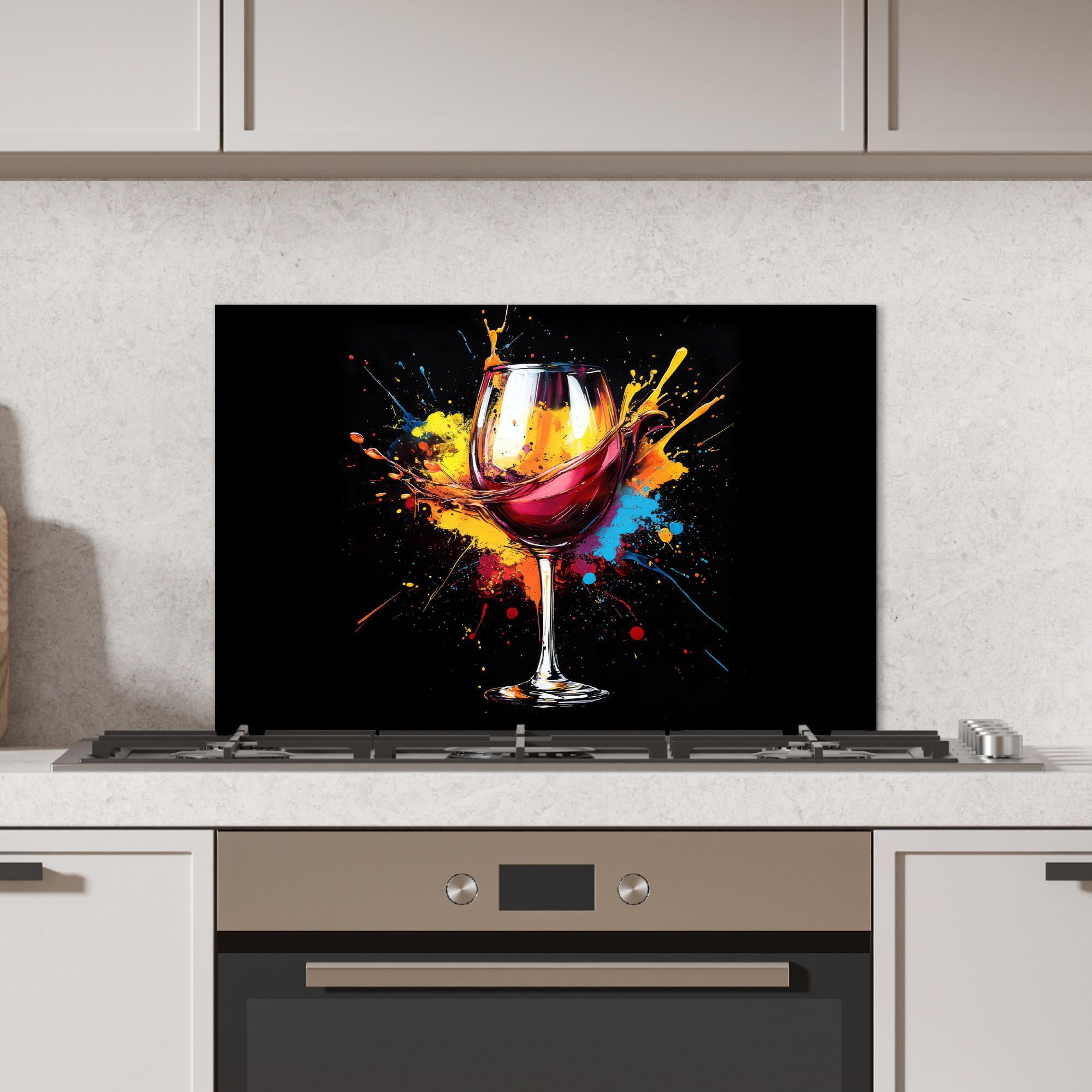 SPRITZSCHUTZ KÜCHE Wein - Glas - Graffiti - Getränk - Rot - Farbe 70x50 cm - Weinrot, Metall (70/0.3/50cm) - MuchoWow