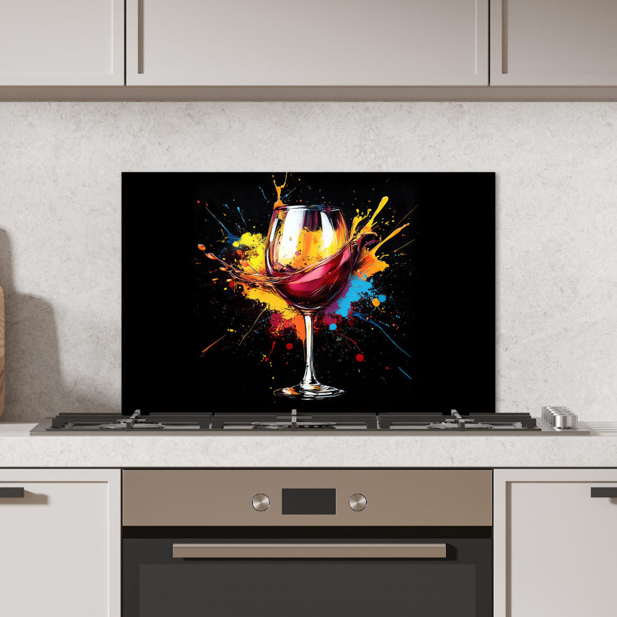 SPRITZSCHUTZ KÜCHE Wein - Glas - Graffiti - Getränk - Rot - Farbe 70x50 cm - Weinrot, Metall (70/0.3/50cm) - MuchoWow