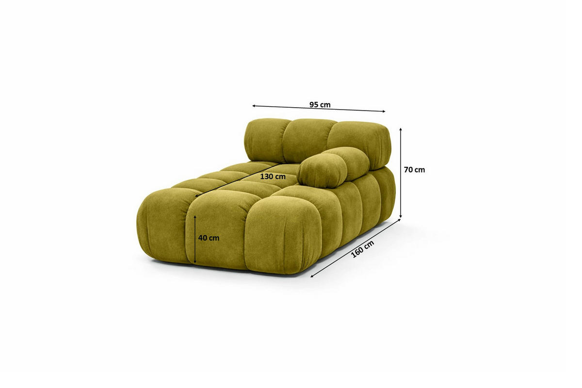 CHAISELONGUE Modular, Veloursstoff Salvador, Olive, Rechts, Selia - Ecru/Olivgrün, Holz (95/70/160cm) - Kaiser Möbel