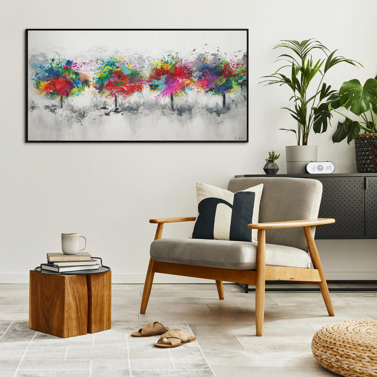 GEMÄLDE Bunter Wald Schattenfugenrahmen Schwarz 200x100 cm - Schwarz, Holz (200/100cm) - YS-art gallery