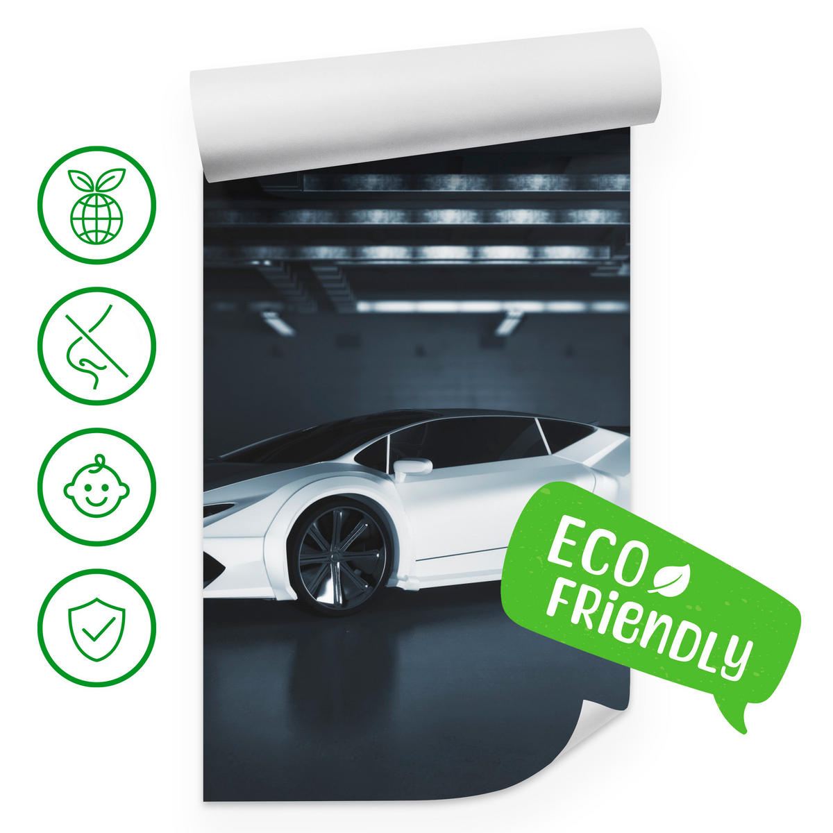 FOTOTAPETE für Jugendzimmer Weißes Sportwagen Untergrundgarage Modern 150x105 - Schwarz/Weiß, Papier (150/105cm) - Muralo