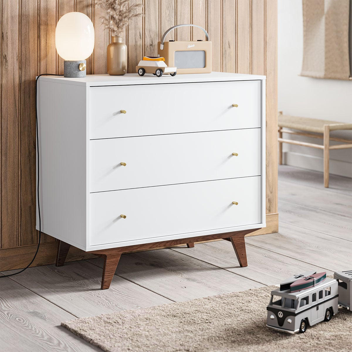 KOMMODE 3 Schubladen Mid - L90 cm - Weiß, Holzwerkstoff (50/85/90cm) - Calicosy