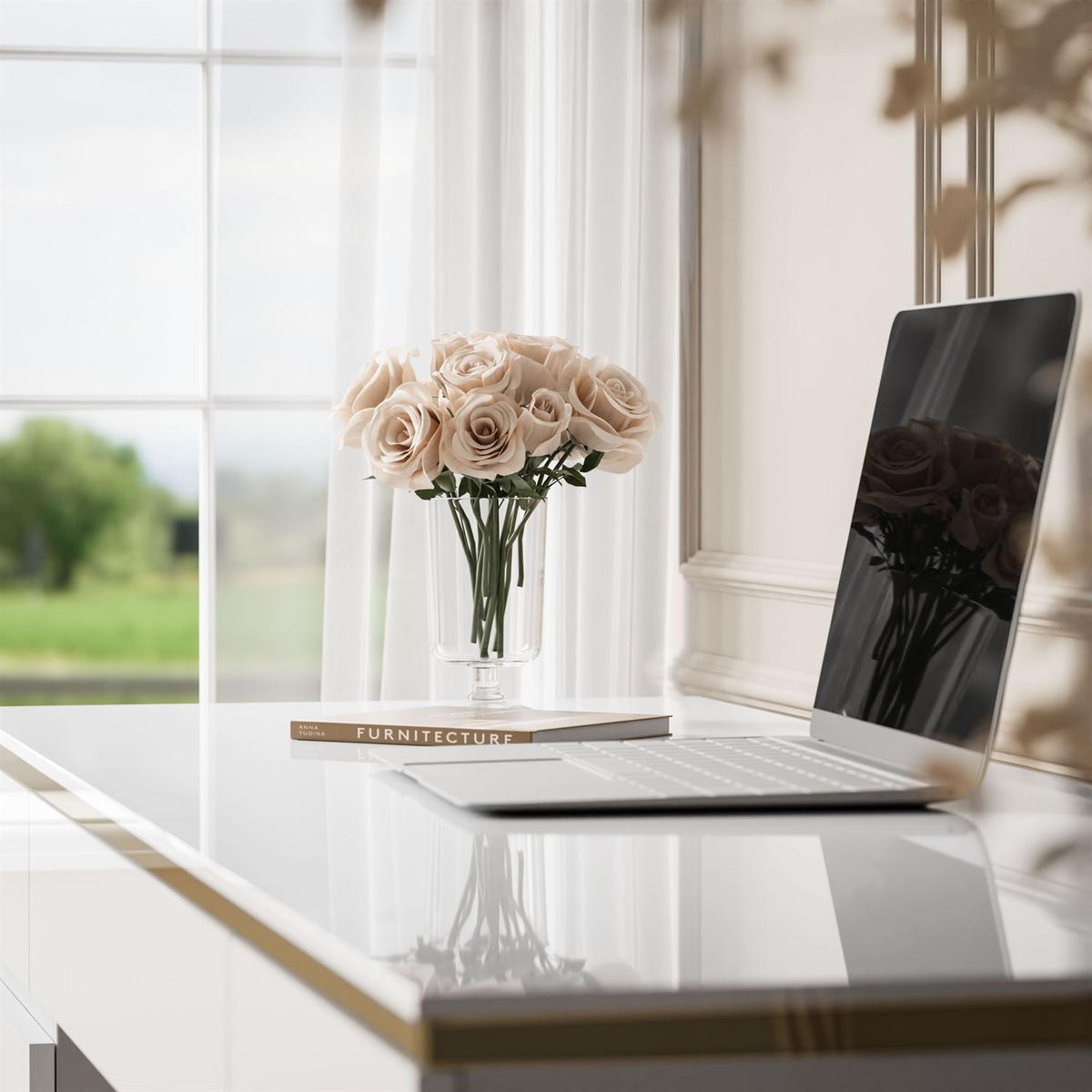 SCHREIBTISCH AURORA DOUBLE GOLD mit Schubladen - Weiß, Holzwerkstoff (55/156.8/79.2cm) - Lookway