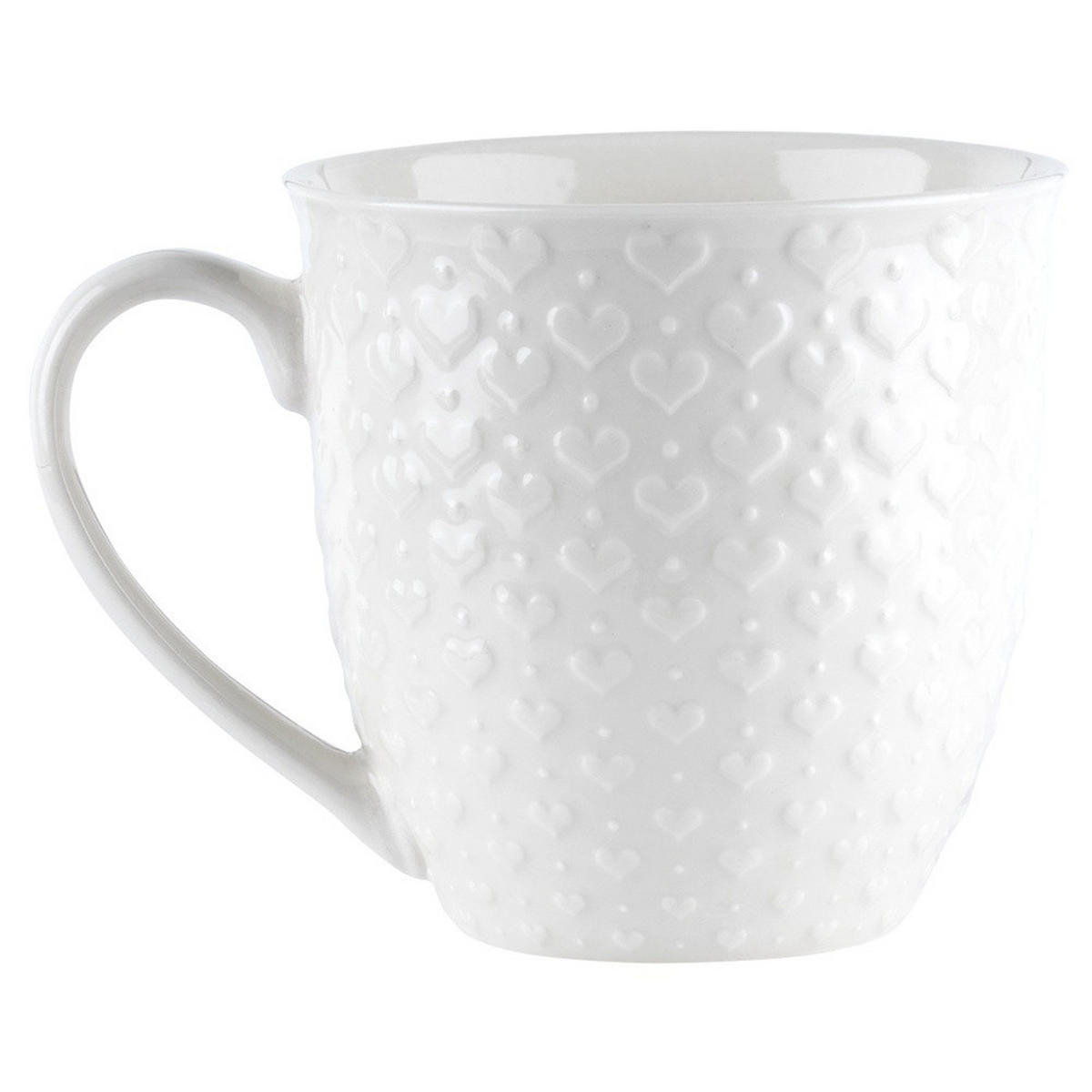 KERAMIKBECHER-SET HERZ, Keramik, weiß, 4 Stk., 580 ml - Weiß, Keramik (0.58L) - Orion 
