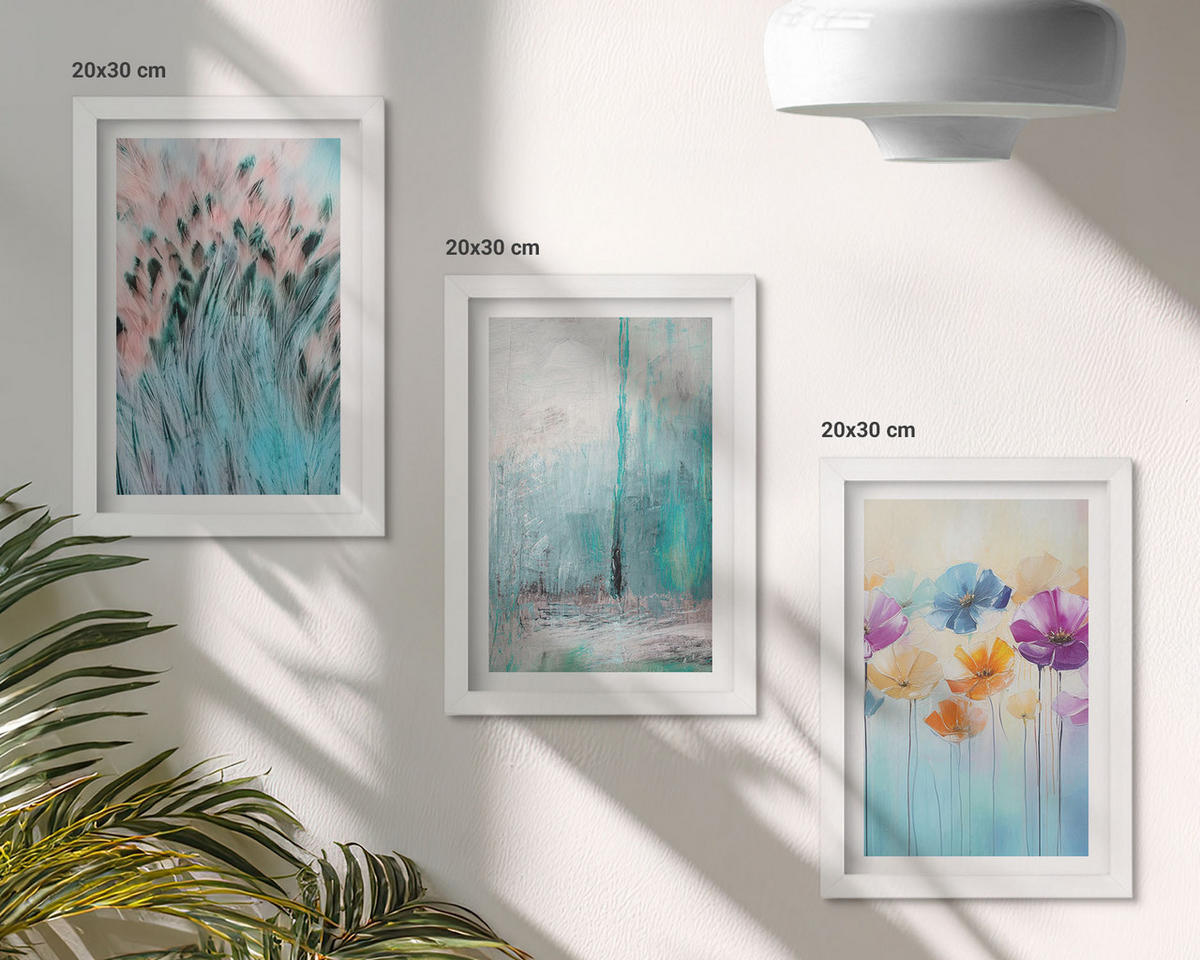 WANDBILDER 3er-Set - 20x30 cm Weißer Rahmen - Hintergrundmuster mit Pastellblumen - Weiß, Kunststoff (20/30cm) - ArtPrintCave