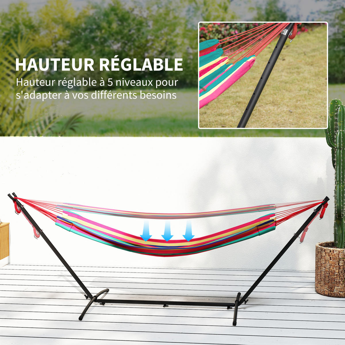 HÄNGEMATTE mit Gestell DE-13559 120 kg, höhenverstellbar Mehrfarbig - Rot, Metall (117/105/310cm) - ComfortXL