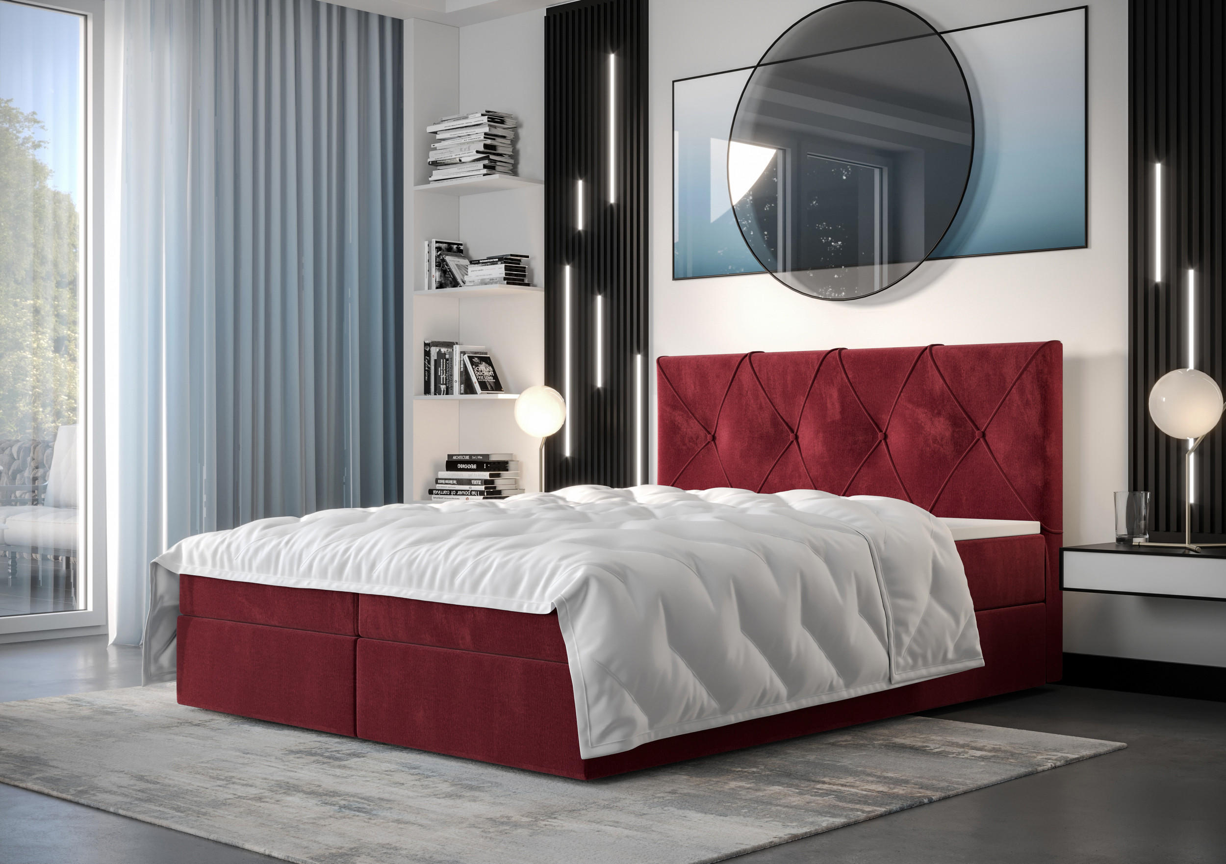 BOXBETT ALTEA 140x200, mit Matratze H3 und Topper, Monolith 59 - Rot, Holz/Kunststoff (140/200cm) - Bedante