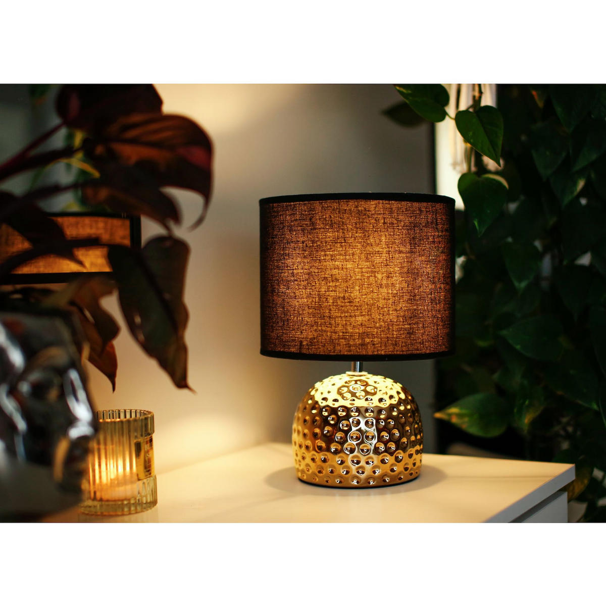 TISCHLAMPE FRAGI, Gold/Schwarz - Goldfarben/Schwarz, Keramik/Textil (21/21/30cm) - KONSIMO®