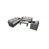 GARTENTISCHGRUPPE Polyrattan 7-Sitzer - Dunkelgrau/Grau, Glas/Kunststoff - Fimous