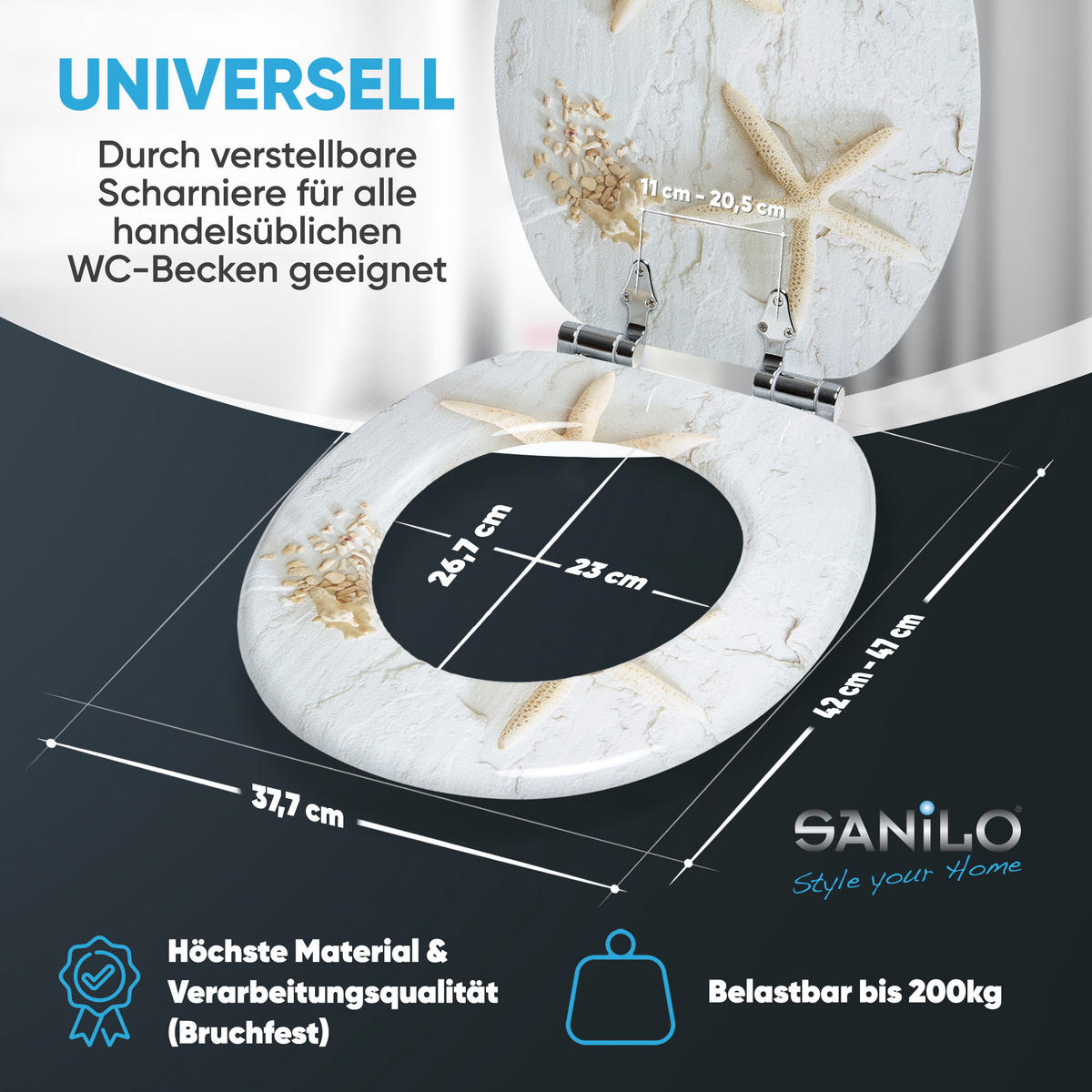 WC-SITZ mit Absenkautomatik Seestern - Grau, Holzwerkstoff (38/6/47cm) - Sanilo