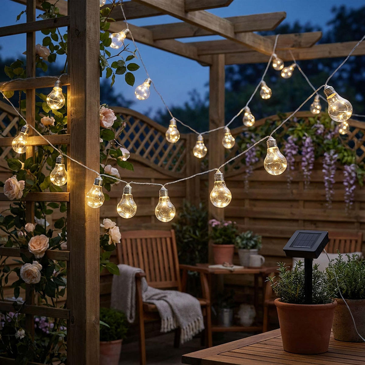 LED AUSSENLEUCHTE Solar Lichterkette Silber - Silberfarben, Kunststoff (380/5.8/10cm) - Globo Lighting