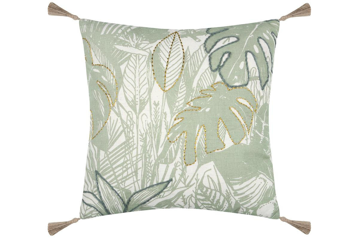 DEKOKISSEN mit Fransen Botanys 40/40/5 cm - Grün, Naturmaterialen (40/40cm) - STOF