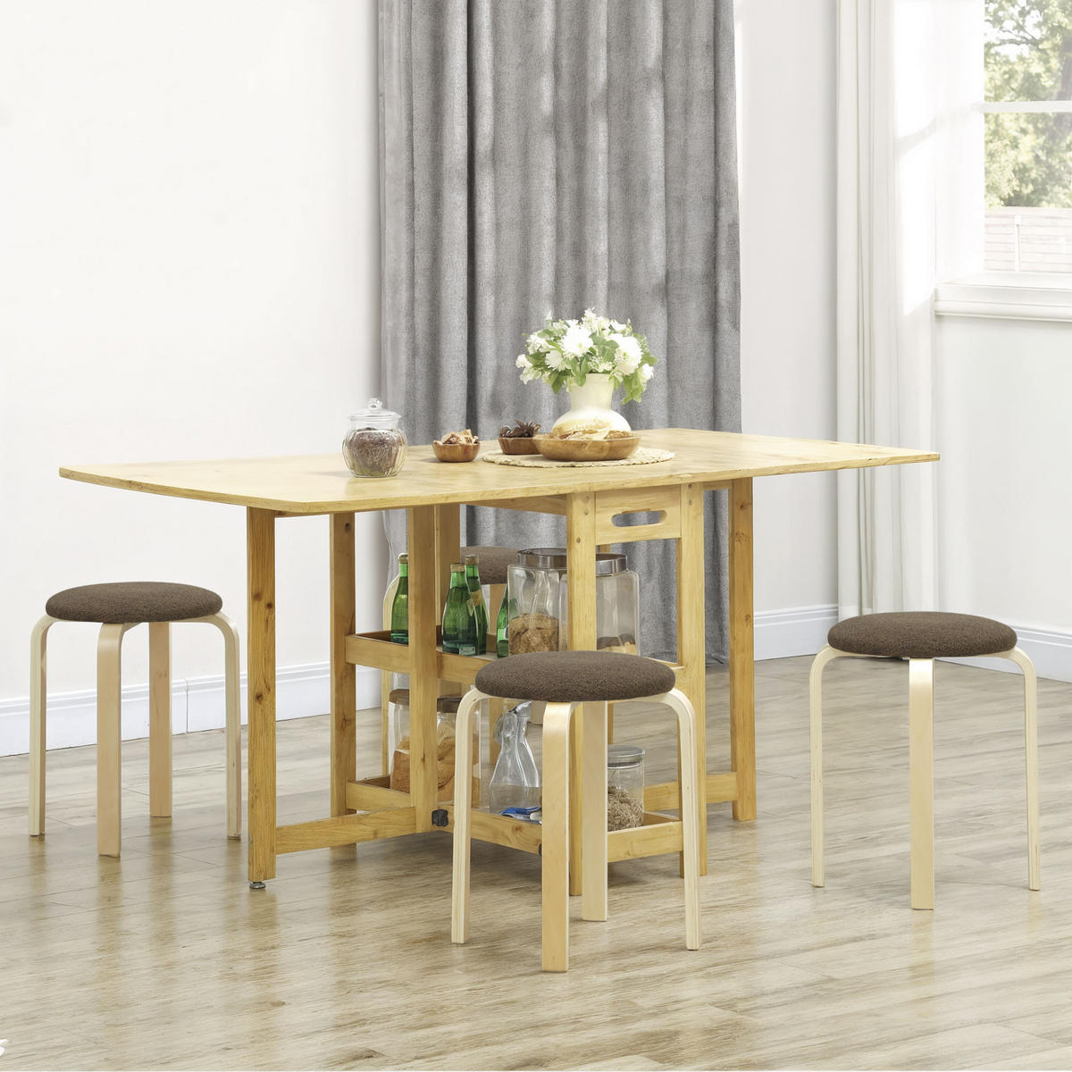 POLSTERHOCKER DE-06921 4er-Set stapelbar mit lackierter Oberfläche Braun - Braun, Holz (40/45/40cm) - ComfortXL