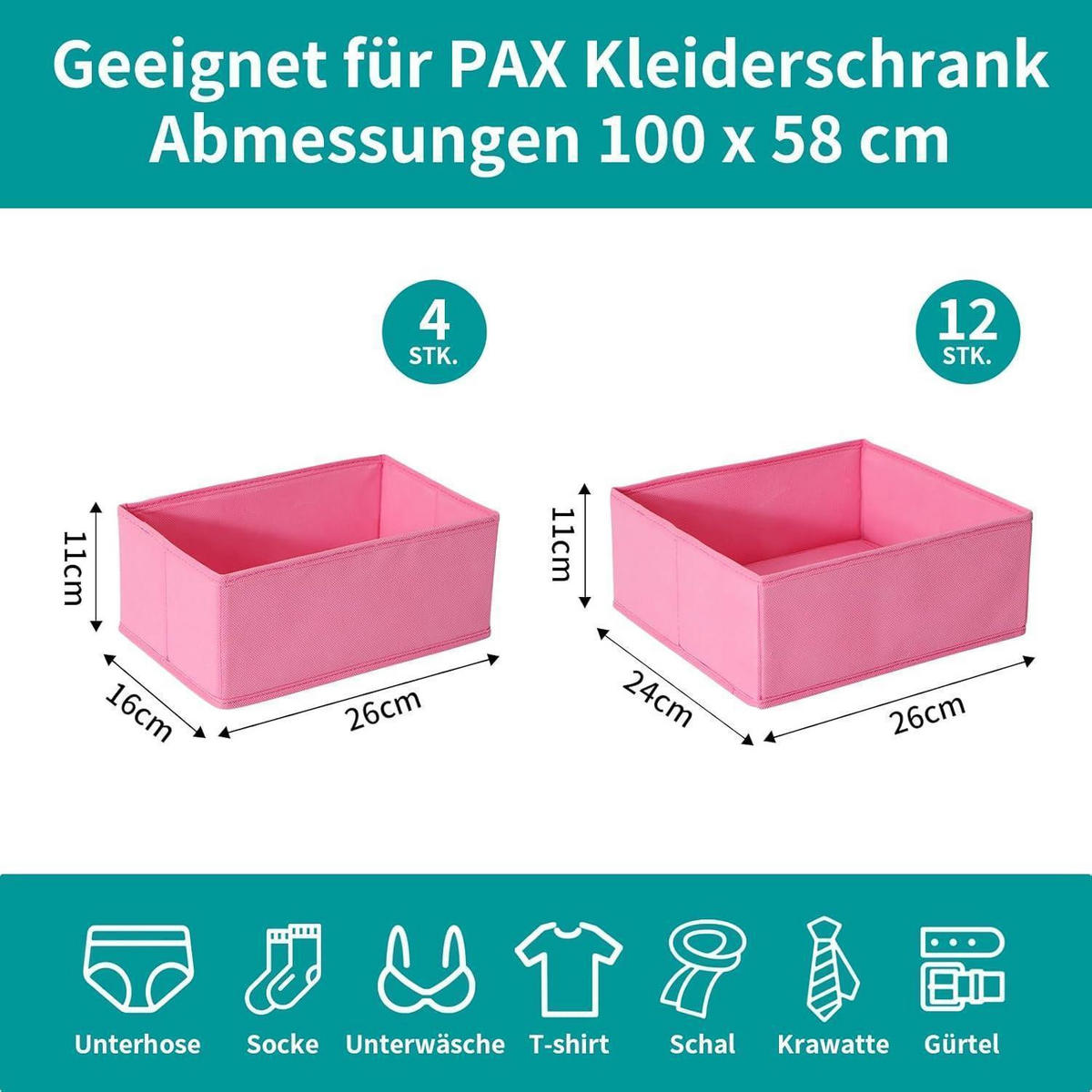 SCHUBLADEN Organizer 16er Set Grau/Rosa - Multicolor, Textil (24/11/26cm)