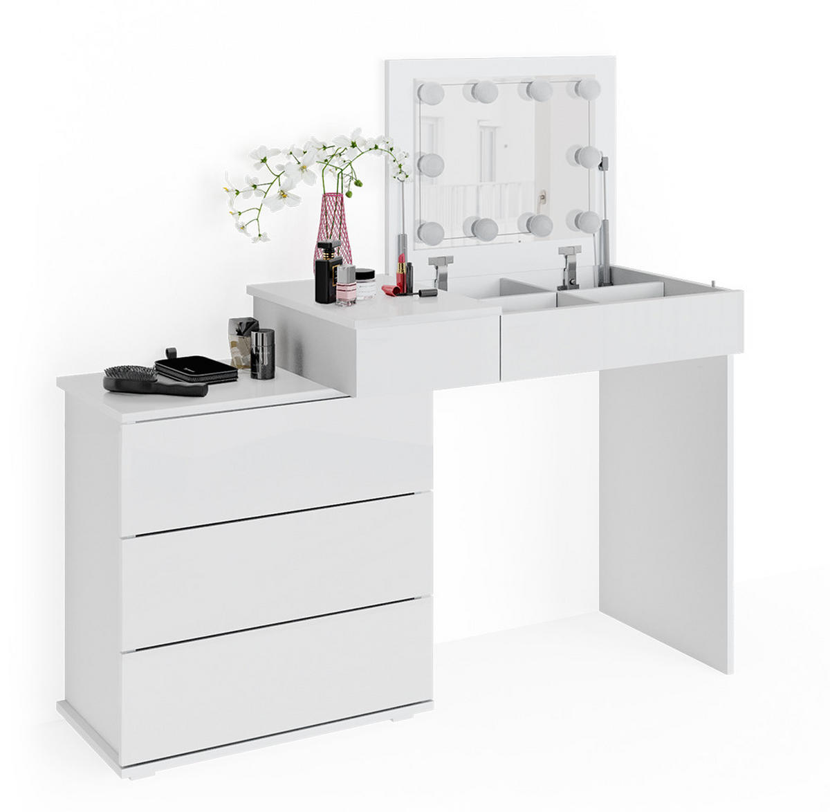 SCHMINKTISCH Lotos Weiß 117.4 cm mit LED Beleuchtung - Weiß, Holzwerkstoff (117.4/78/45cm) - Vicco