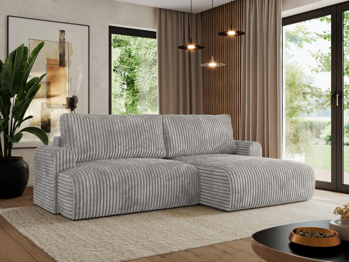 ECKSCHLAFSOFA TONO L Grau Cord - rechts - Schwarz/Grau, Kunststoff/Textil (150/260cm) - MKS