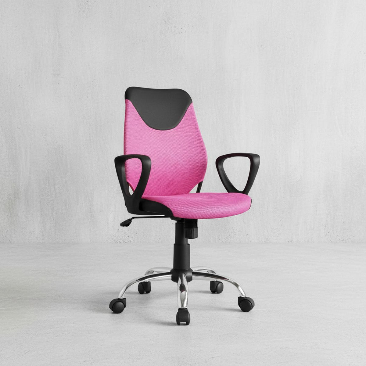 JUGENDDREHSTUHL Nylon Ergonomisch Höhenverstellbar DAVOS, Rosa 60x60x101 cm - Silberfarben/Schwarz, Textil/Metall (60/101/60cm) - KADIMA DESIGN