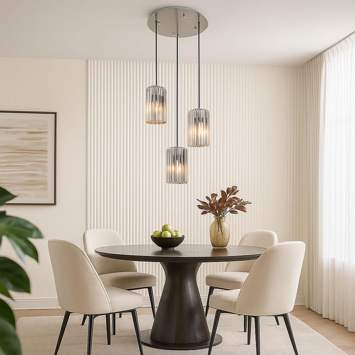 LED HÄNGELEUCHTE Metall Silber 3-flammig - Silberfarben, Glas (38.5/38.5/120cm) - Globo Lighting