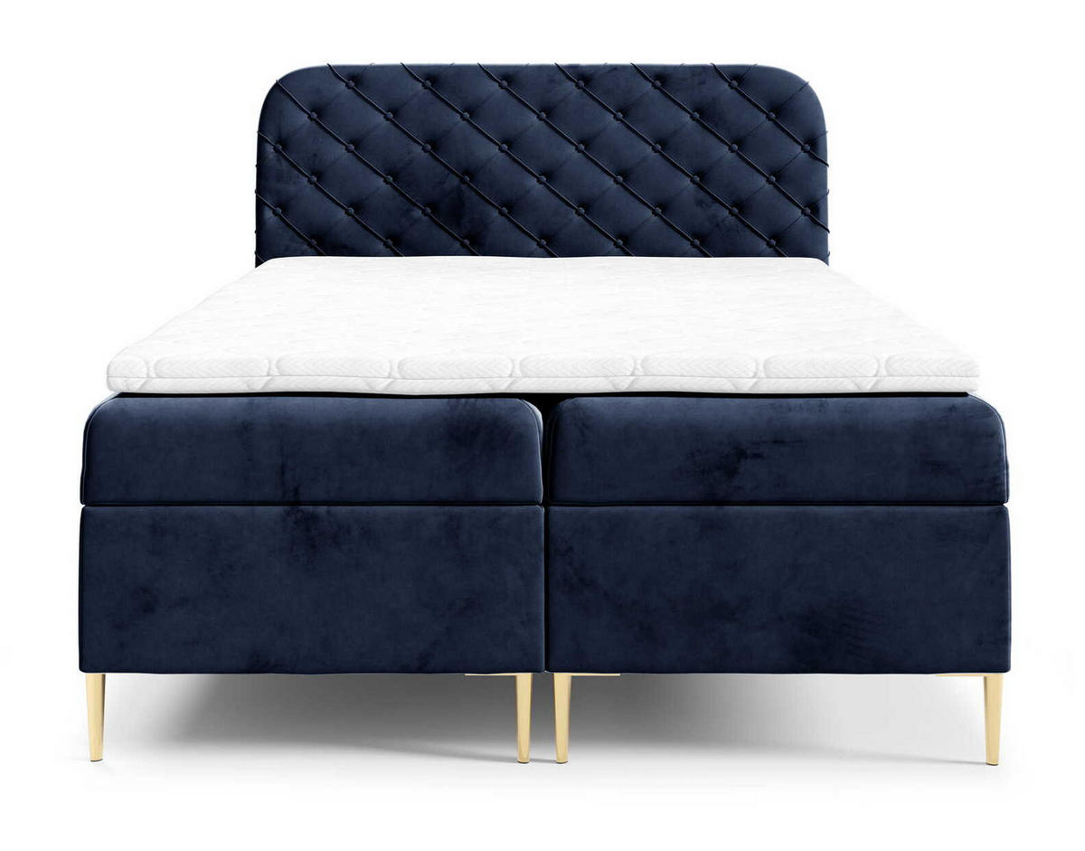 BOXSPRINGBETT 180x200 Elara, Chesterfield, 15 cm Beine, Matratze, Marineblau - Dunkelblau, Holz/Textil (180/200cm) - Emporius