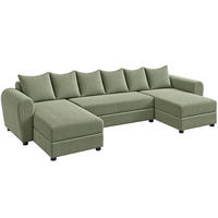 WOHNLANDSCHAFT PUMA U 308 cm – Cord Sofa in U-Form mit Schlaffunktion, Bettkasten und weichem Cordbezug - Pastellgrün/Schwarz, Kunststoff (308/85/140cm)