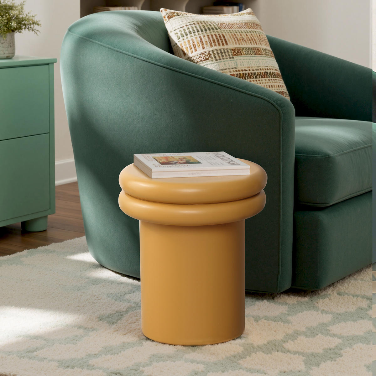 BEISTELLTISCH Rund, Orange & Holz mit Doppelplatte | Ø35 x H40 cm - Orange, Holzwerkstoff (35/35/40cm) - Hometopia