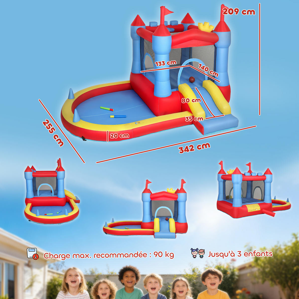 HÜPFBURG DE-18568 mit Trampolin, Rutsche & Basketballkorb Mehrfarbig - Multicolor, Kunststoff (342/255/209cm) - ComfortXL