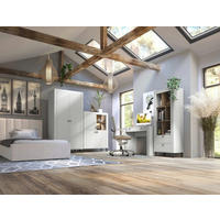 JUGENDZIMMER Mossa in Weiß & Eiche Whisky 5 teilig mit Polsterbett 120er Breite, Kleiderschrank Schreibtisch Highboard und Regal - Weiß, Holzwerkstoff (80/200/120cm)