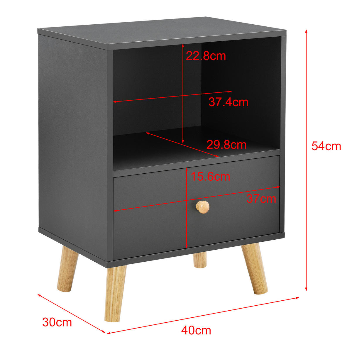 BEISTELLTISCH Sundsvall - Dunkelgrau/Naturfarben, Holz/Holzwerkstoff (30/40/54cm) - [en.casa]