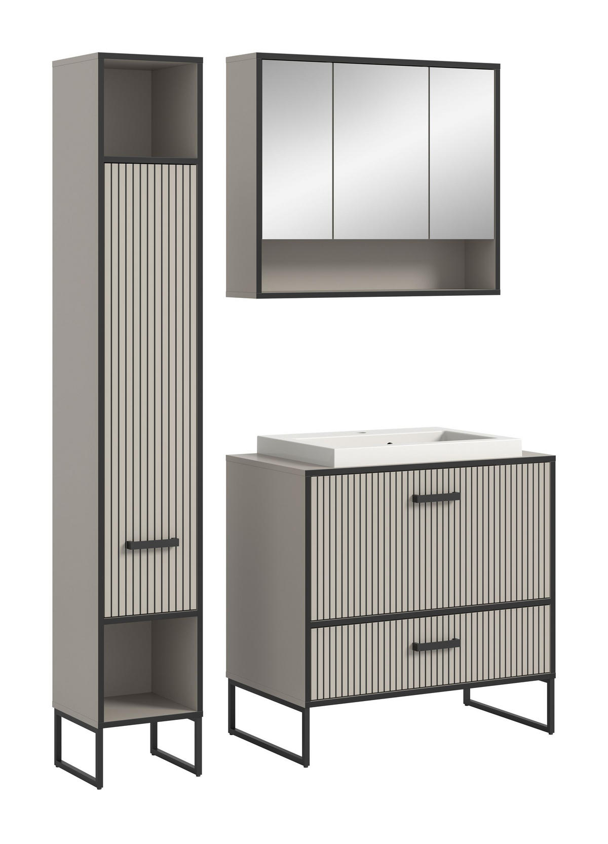 BADKOMBINATION 3tlg. Bagno Bad in Kaschmir Nachbildung und schwarz B/H/T: 125x192x48 cm - Kaschmir, Holzwerkstoff (125/192/48cm)