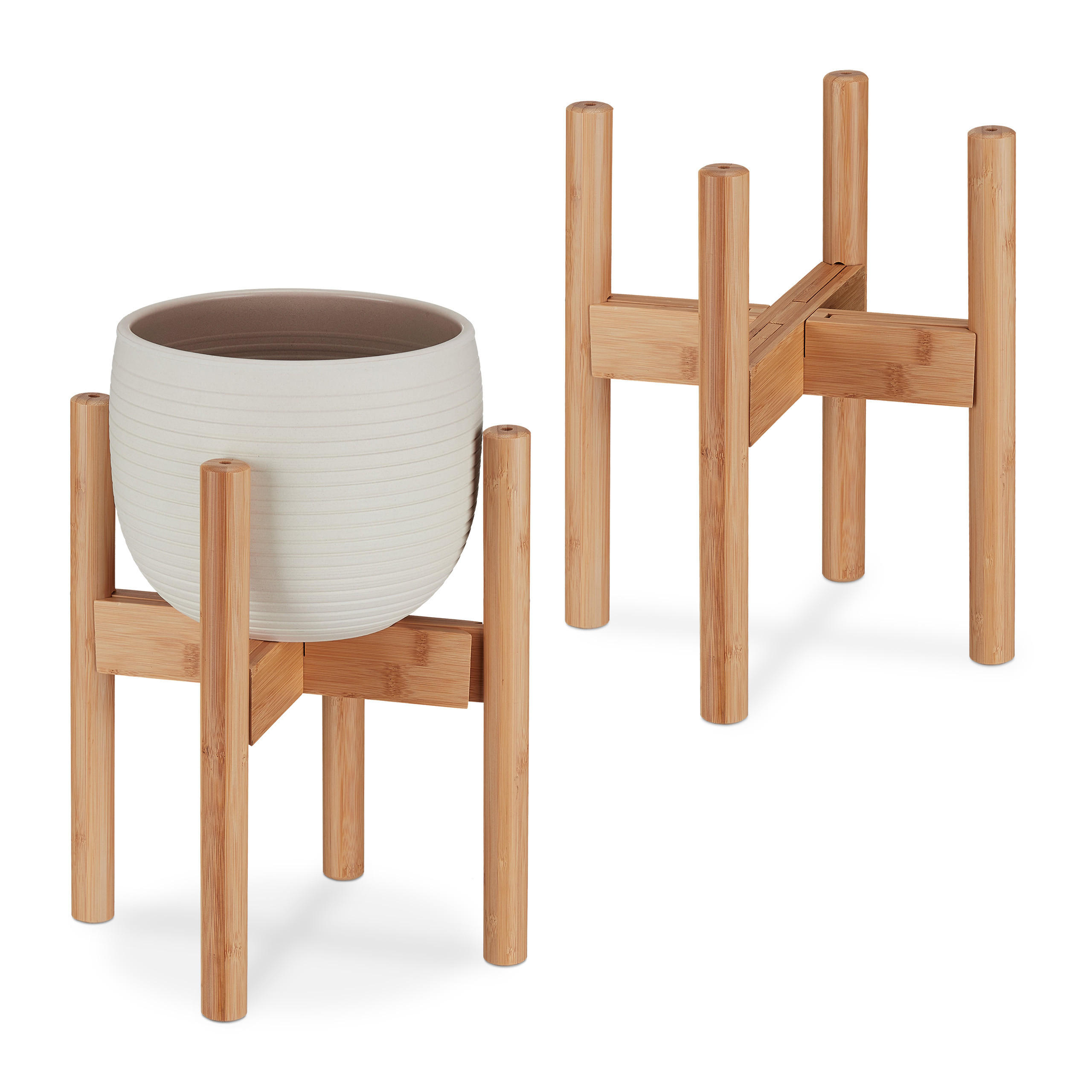 2XPFLANZENSTÄNDER - Hellbraun, Holz (37.5/35.5/37.5cm) - Relaxdays