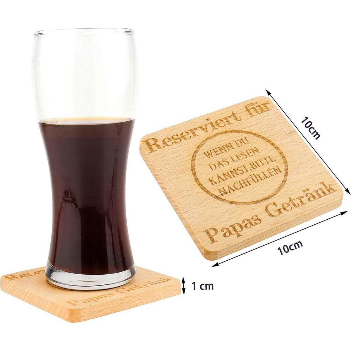 UNTERSETZER Holz mit Gravur "Reserviert für Papas Getränk" 10 cm - Braun, Holz (10/10cm)