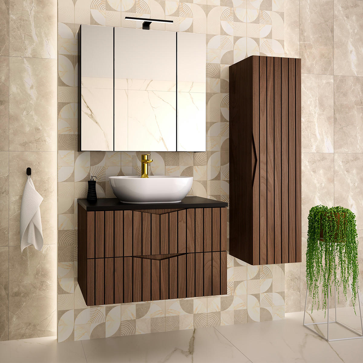 WASCHTISCHUNTERSCHRANK 80.6cm Siena Holz und Schwarz - Schwarz, Holzwerkstoff (80.6/52.2/46.5cm) - Petits-meubles