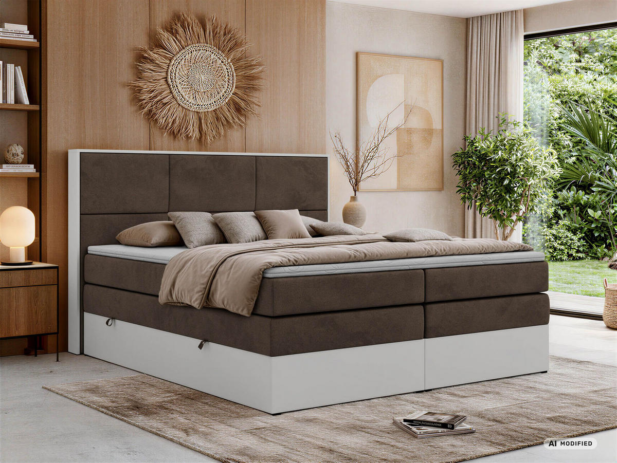 POSTEL BOXSPRING DELVIT KING 140/200 - Hnědá Samet - Topper Visco - H3 - černá/hnědá, textil/plast (140/200cm) - MKS