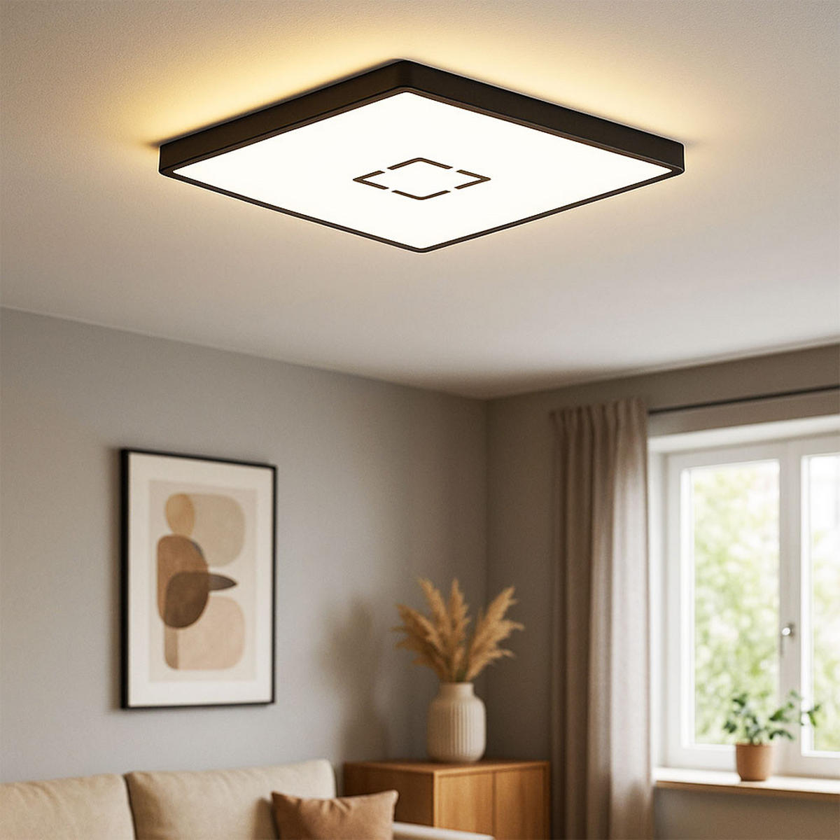 LED DECKENLEUCHTE Schwarz Backlight quadratisch - Schwarz, Kunststoff (42/42/2.9cm) - Briloner