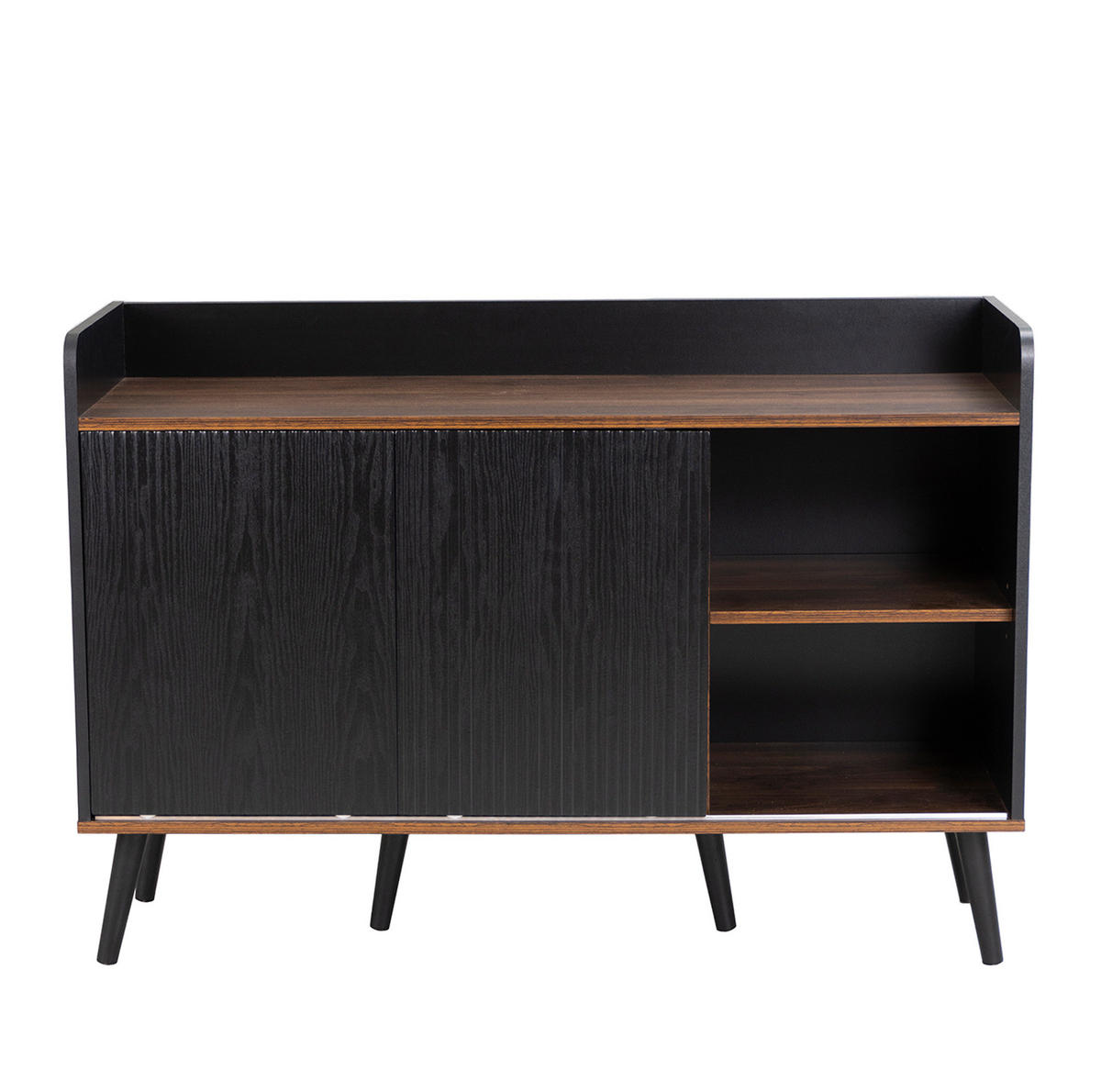 SIDEBOARD, 117,5/40/80 cm, MDF a dřevotříska, černá/dekor dřeva, se 3 zásuvkami a posuvnými dveřmi - černá, kompozitní dřevo (117/80/40cm) - BEAOK
