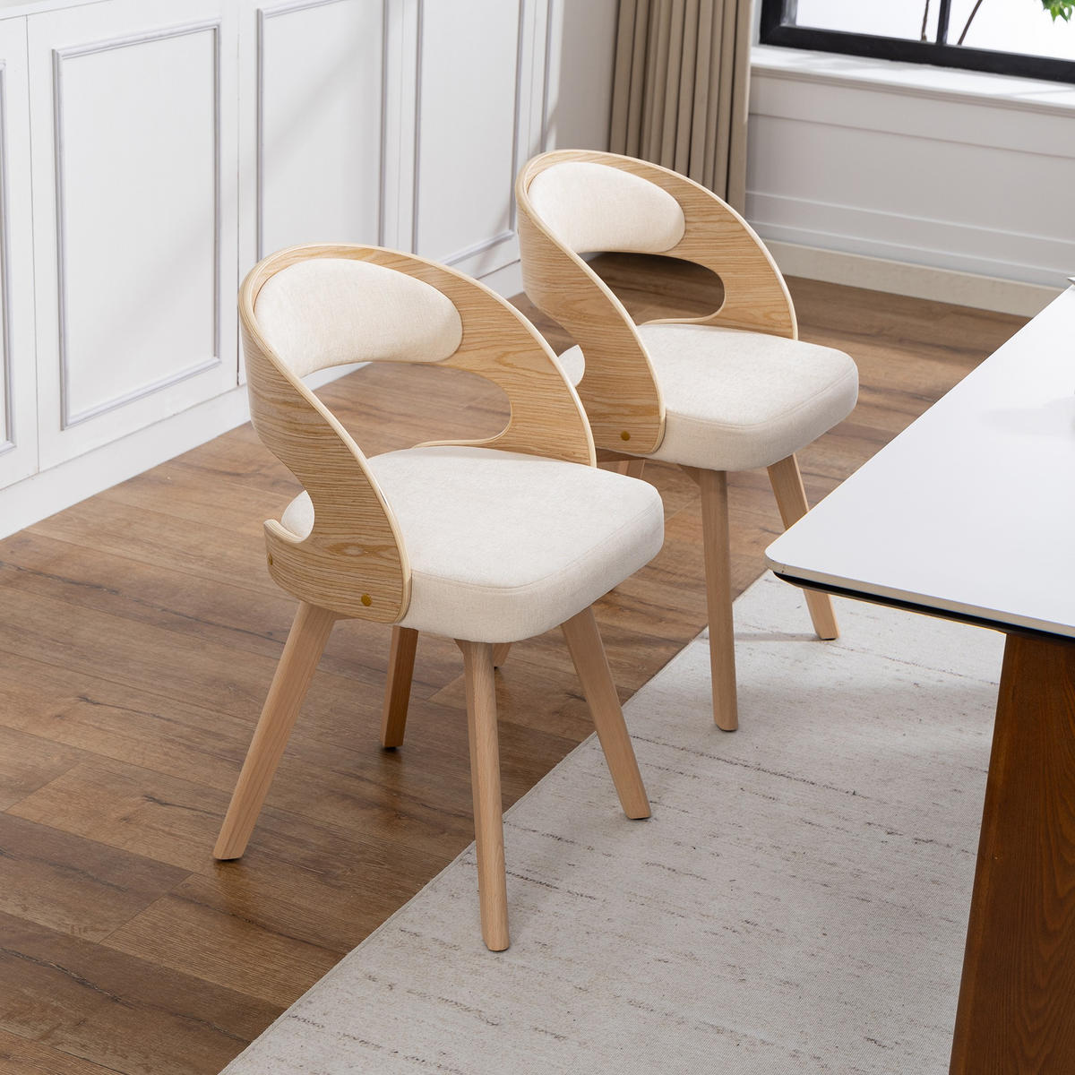 STUHL 2er-Set Esszimmerstuhl,360° drehbar,Massivholzrahmen,Leinenstoff,Beige - Beige, Holz (44/72/41cm) - LVHOM