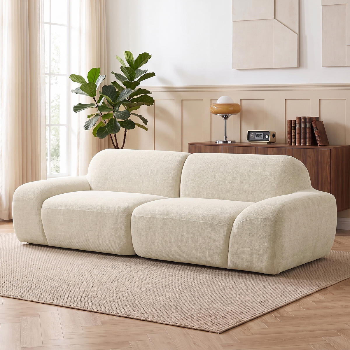 3-SITZER-SOFA Chenille 100 Polyester Schaumstoff Cremeweiß - Creme, Textil (95/70/244cm) - HOMCOM