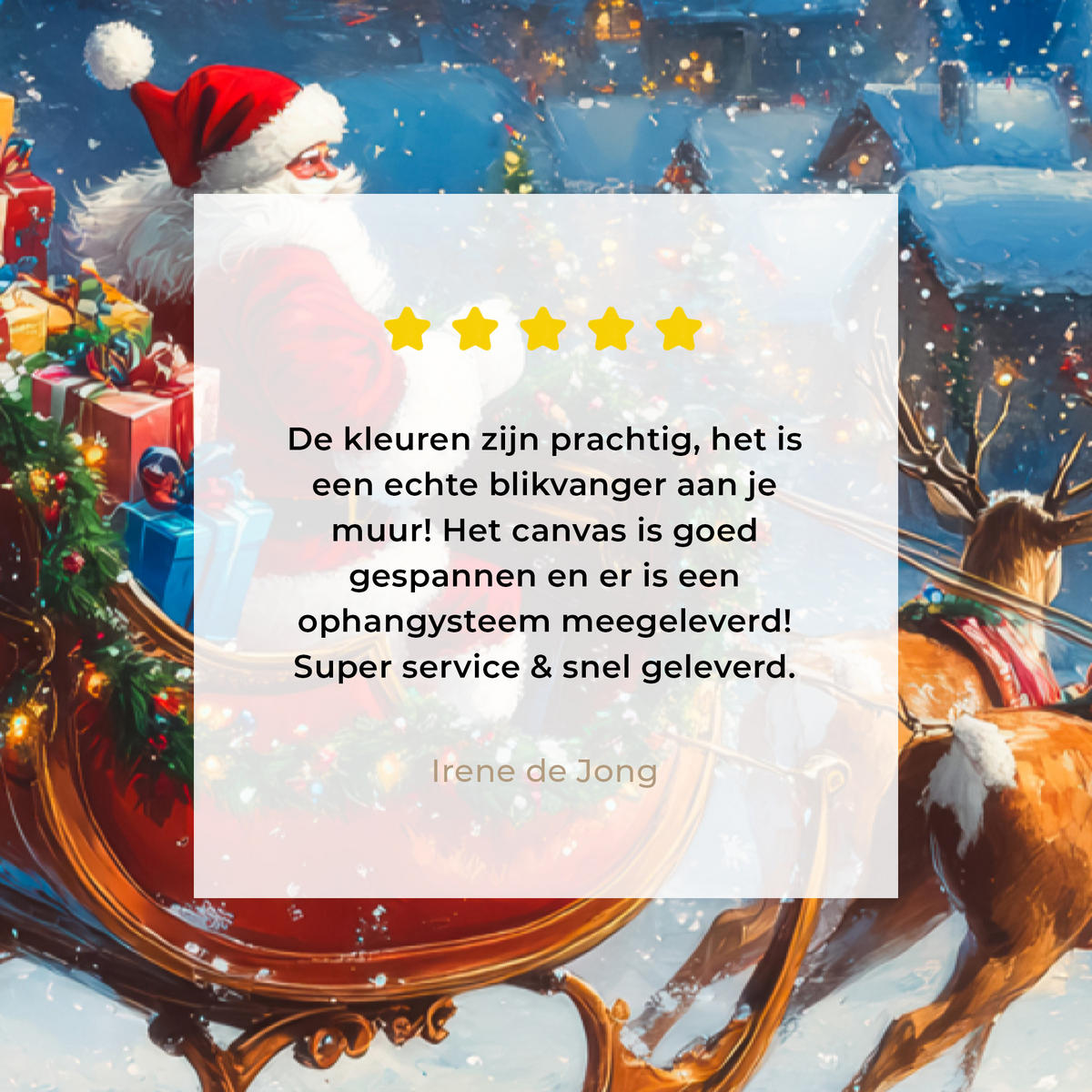 LEINWANDBILD Weihnachtsmann - Rentier - Weihnachten - Schnee Deko Groß 90x140 cm - Cognac, Textil (90/140cm) - MuchoWow