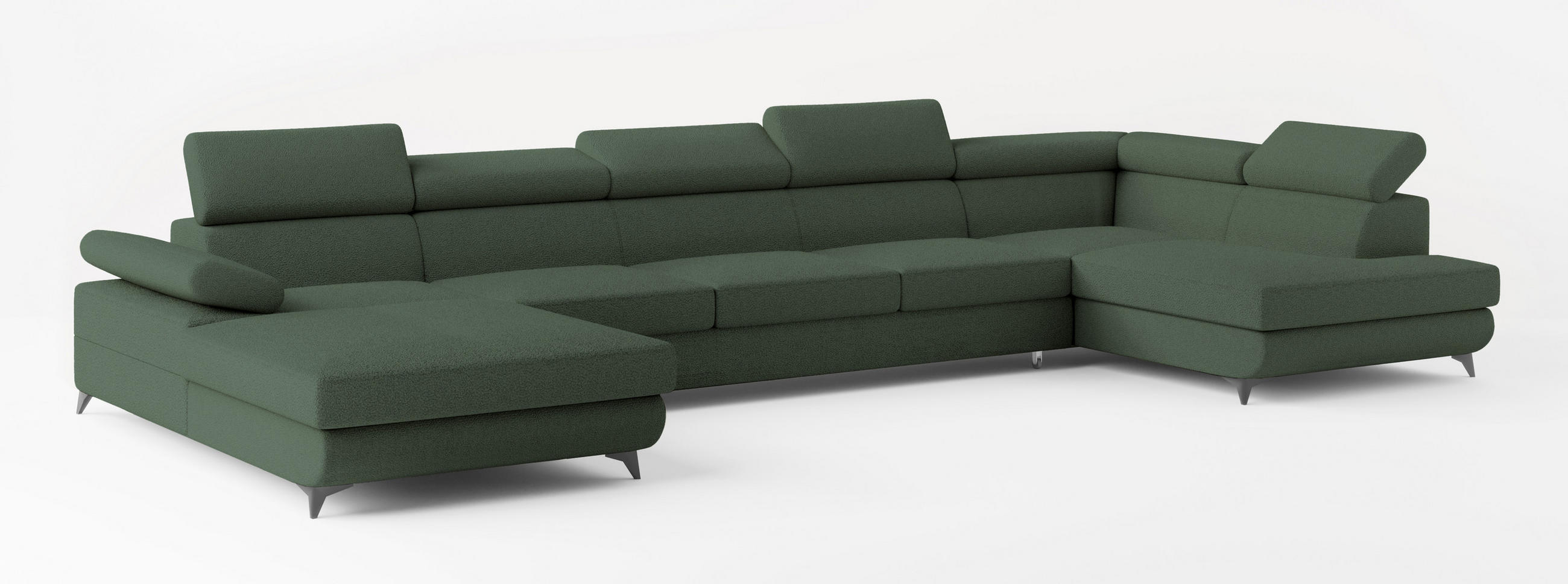 WOHNLANDSCHAFT MONTIVA Grün Boucle-Stoff mit Schlaffunktion - Grün, Holz (410/89/190cm) - MASSENO
