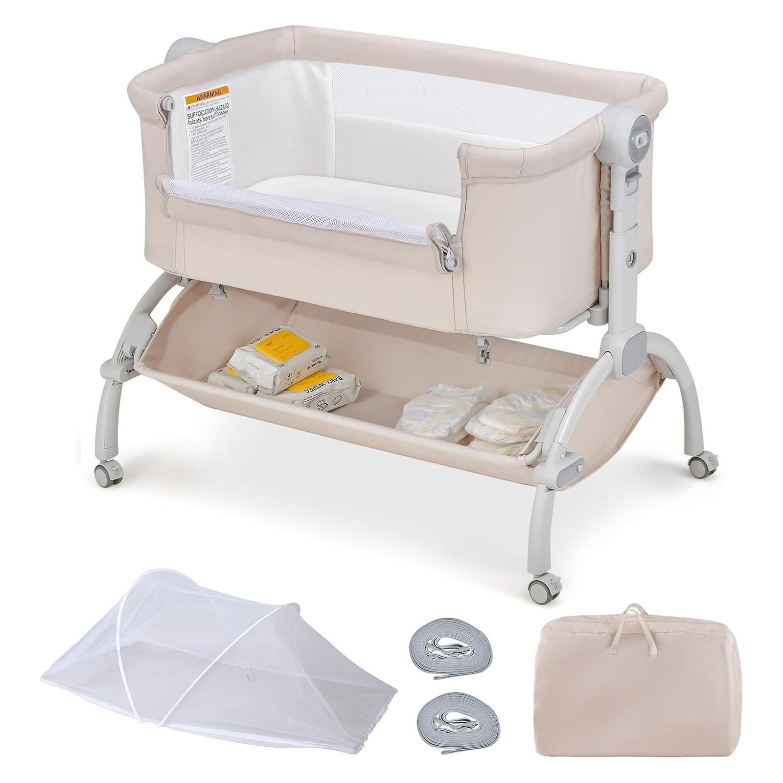 BABYWIEGE mit Matratze beige - Beige, Textil - COSTWAY
