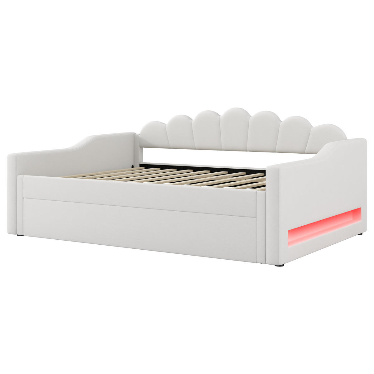 GEPOLSTERTES Tagesbett 140x200 cm aus MDF & Sperrholz mit LED und Ausziehbett, beige - Beige, Holzwerkstoff (140/200cm) - Luhomfu
