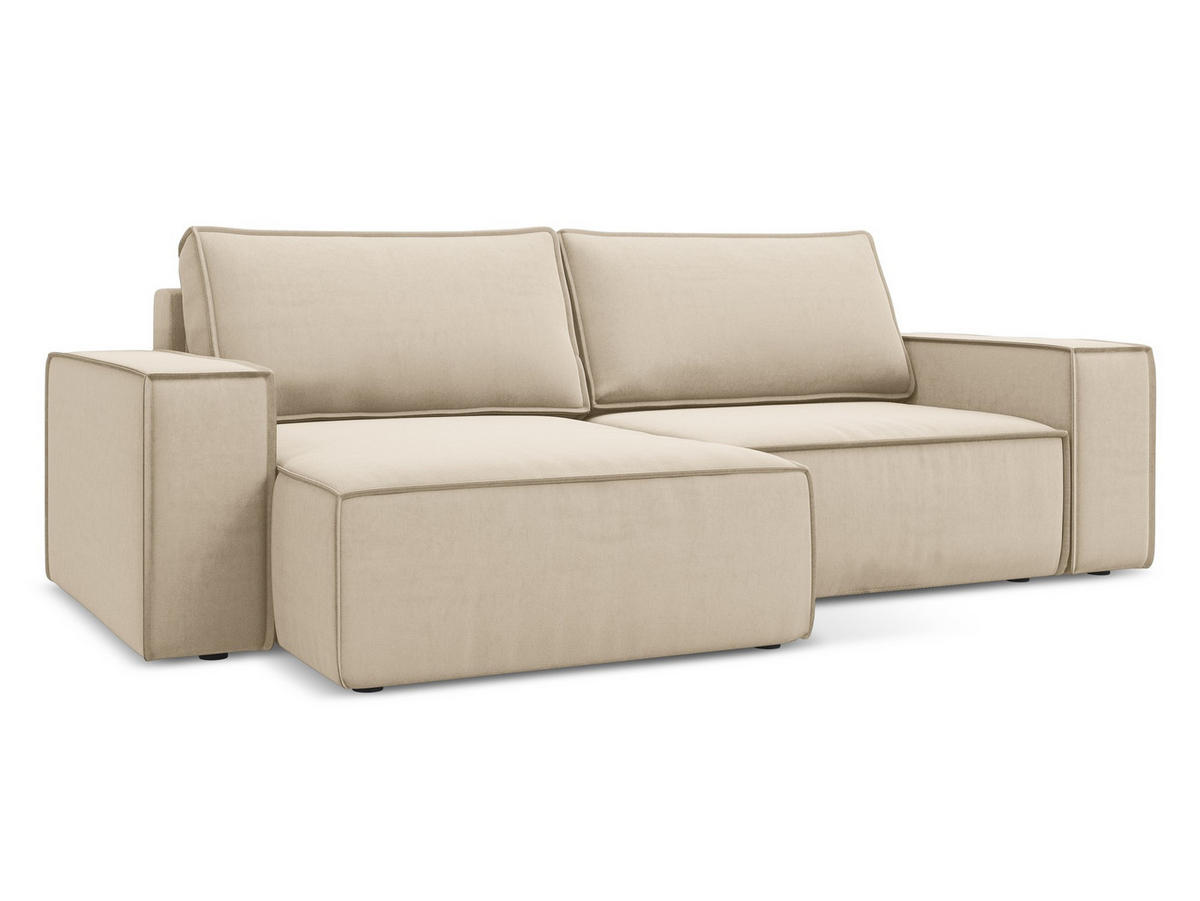 ECKSOFA mit Schlaffunktion Samt Stoff Beige - Beige/Creme, Kunststoff/Textil (148/257cm) - Makamii
