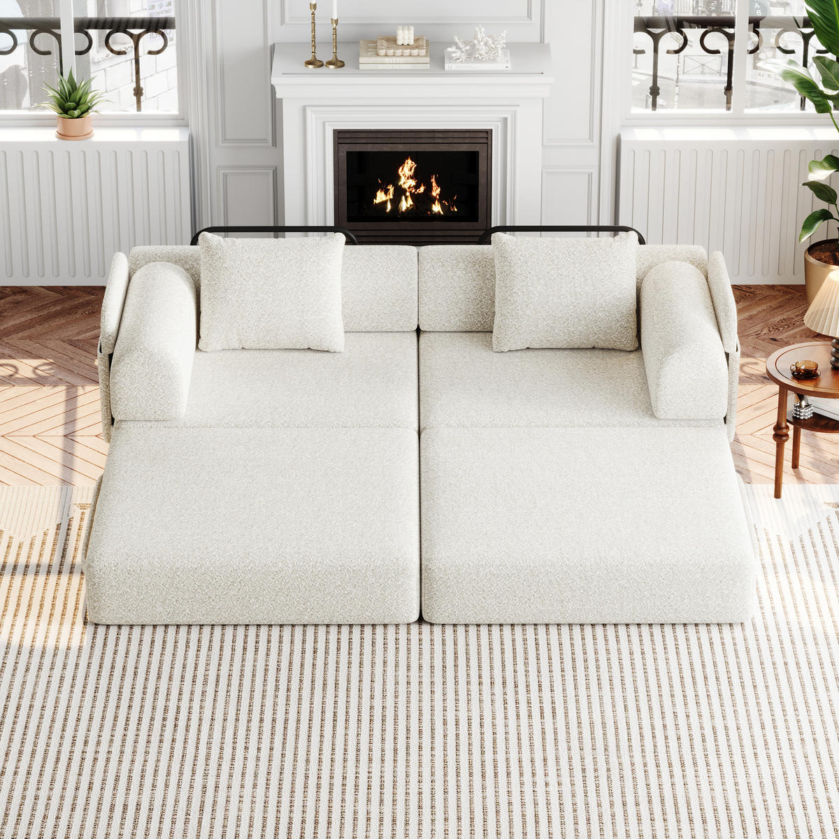 2-SITZER SOFA Chenille Beige mit Armlehnen-Ablagefach - Beige, Textil (183.8/69.8/91.4cm) - WISHDOR