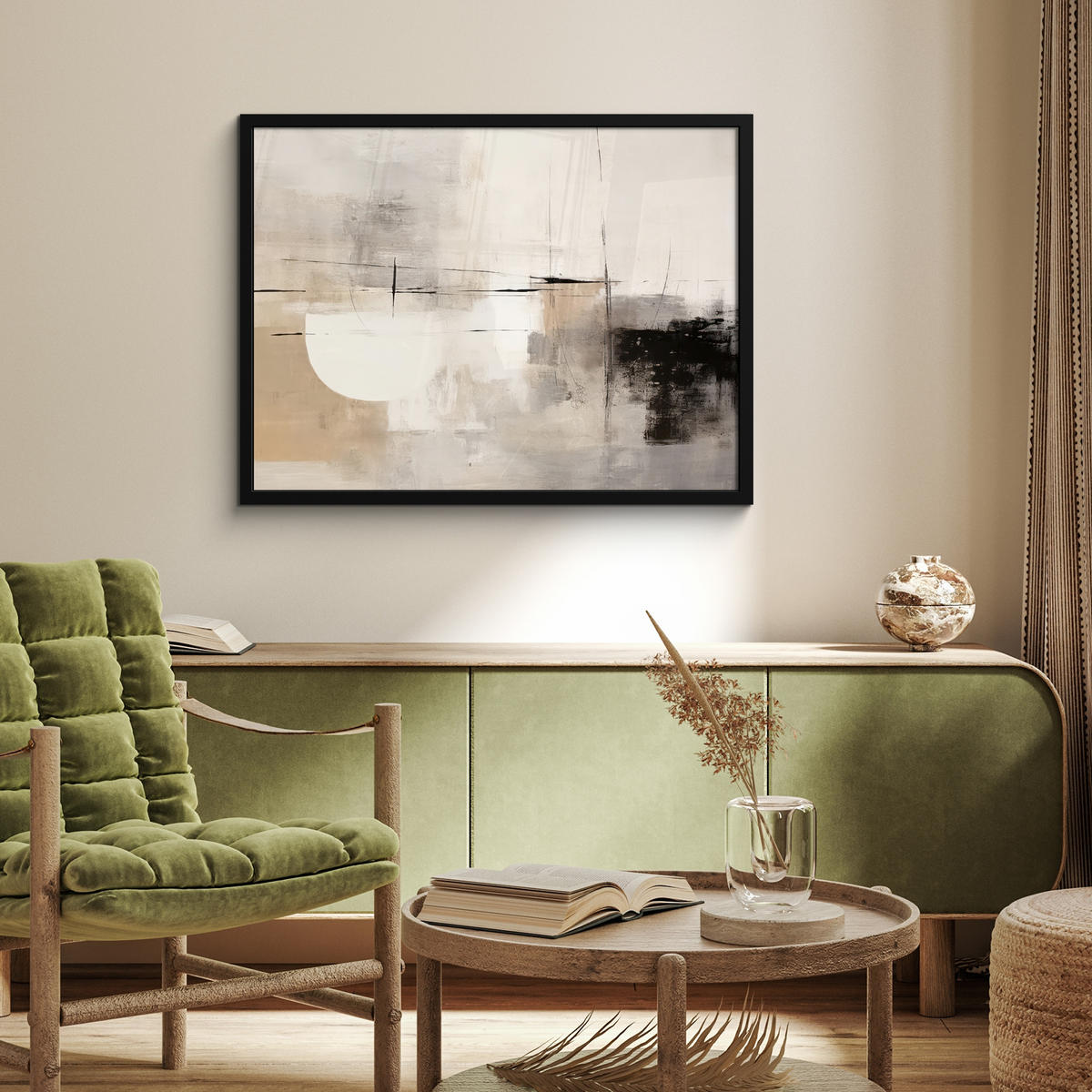 ZARÁMOVANÝ PLAGÁT Abstraktné - Umenie - Sivé 80x60 cm - svetlosivá, papier (80/60cm) - MuchoWow